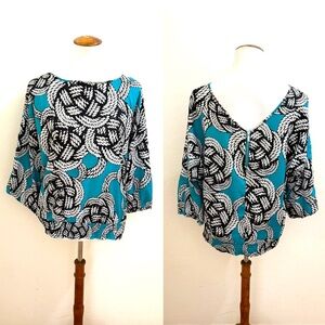 New York & Company Teal and Black Blouse